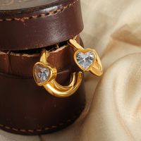 1 Pair Casual Elegant Simple Style C Shape Heart Shape Lines Plating Inlay Titanium Steel Zircon 18k Gold Plated Ear Studs main image 4