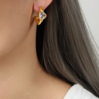 1 Pair Casual Elegant Simple Style C Shape Heart Shape Lines Plating Inlay Titanium Steel Zircon 18k Gold Plated Ear Studs sku image 1