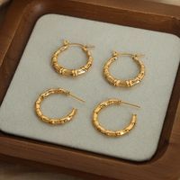 1 Pair Casual Ethnic Style Simple Style Bamboo Solid Color Plating Titanium Steel 18k Gold Plated Earrings main image 9