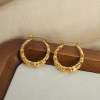 1 Pair Casual Ethnic Style Simple Style Bamboo Solid Color Plating Titanium Steel 18k Gold Plated Earrings main image 5