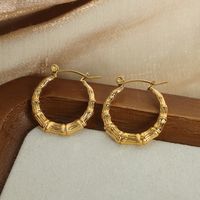 1 Pair Casual Ethnic Style Simple Style Bamboo Solid Color Plating Titanium Steel 18k Gold Plated Earrings main image 8