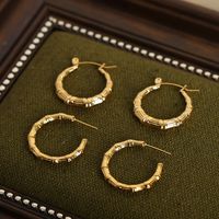1 Pair Casual Ethnic Style Simple Style Bamboo Solid Color Plating Titanium Steel 18k Gold Plated Earrings main image 6