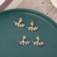 1 Paire Style Simple Feuille Placage Incruster Alliage Strass Boucles D'oreilles main image 3