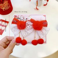 Women's Cute Sweet Bow Knot Alloy Pom Poms Bowknot Fabric Hair Clip sku image 9