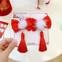 Women's Cute Sweet Bow Knot Alloy Pom Poms Bowknot Fabric Hair Clip sku image 3