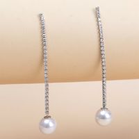 1 Pair Lady Pearl Inlay Metal Rhinestones Drop Earrings main image 3