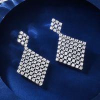 1 Pair Elegant Wedding Shiny Rhombus Plating Inlay Copper Zircon Drop Earrings main image 3