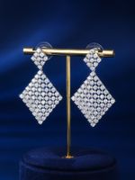1 Pair Elegant Wedding Shiny Rhombus Plating Inlay Copper Zircon Drop Earrings main image 4