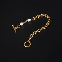 IG Style Elegant Simple Style Color Block Stainless Steel Freshwater Pearl 18K Gold Plated Bracelets In Bulk main image 3