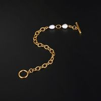 IG Style Elegant Simple Style Color Block Stainless Steel Freshwater Pearl 18K Gold Plated Bracelets In Bulk main image 4