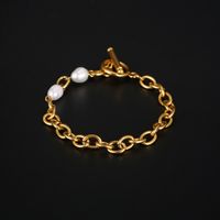 IG Style Elegant Simple Style Color Block Stainless Steel Freshwater Pearl 18K Gold Plated Bracelets In Bulk sku image 1