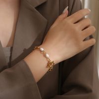 IG Style Elegant Simple Style Color Block Stainless Steel Freshwater Pearl 18K Gold Plated Bracelets In Bulk main image 1