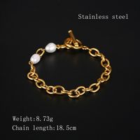 Estilo IG Elegante Estilo Simple Bloque De Color Acero Inoxidable Perlas De Agua Dulce Chapados en oro de 18k Pulsera Al Mayoreo main image 2