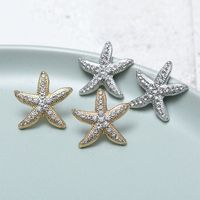 1 Pair Beach Starfish Inlay Alloy Zircon Ear Studs main image 3