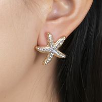 1 Pair Beach Starfish Inlay Alloy Zircon Ear Studs main image 4