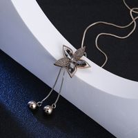 Lady Flower Alloy Copper Inlay Rhinestones Women's Sweater Chain Long Necklace main image 5