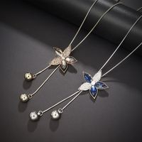 Lady Flower Alloy Copper Inlay Rhinestones Women's Sweater Chain Long Necklace main image 4