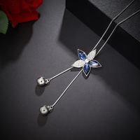Lady Flower Alloy Copper Inlay Rhinestones Women's Sweater Chain Long Necklace main image 6