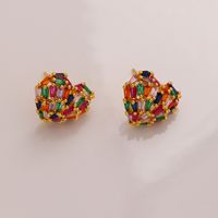 1 Pair Ig Style Luxurious Shiny Heart Shape Rose Bow Knot Plating Inlay Artificial Gemstones Copper Zircon 18k Gold Plated Ear Studs main image 3