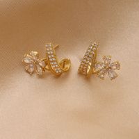 1 Pair Ig Style Luxurious Shiny Heart Shape Rose Bow Knot Plating Inlay Artificial Gemstones Copper Zircon 18k Gold Plated Ear Studs main image 8