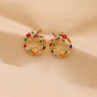 1 Pair Ig Style Luxurious Shiny Heart Shape Rose Bow Knot Plating Inlay Artificial Gemstones Copper Zircon 18k Gold Plated Ear Studs main image 5