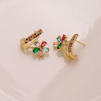 1 Pair Ig Style Luxurious Shiny Heart Shape Rose Bow Knot Plating Inlay Artificial Gemstones Copper Zircon 18k Gold Plated Ear Studs main image 9