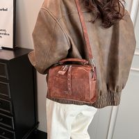 Women's Pu Leather Solid Color Basic Vintage Style Sewing Thread Square Zipper Shoulder Bag sku image 2