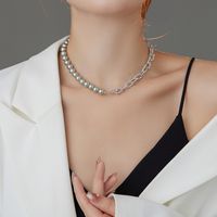 Modern Style Geometric Sterling Silver Plating Inlay Artificial Pearls White Gold Plated Unisex Necklace main image 3