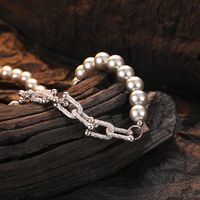 Modern Style Geometric Sterling Silver Plating Inlay Artificial Pearls White Gold Plated Unisex Necklace main image 5