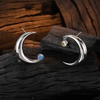1 Pair Casual Simple Style Moon Plating Inlay Sterling Silver Zircon White Gold Plated Ear Studs main image 5