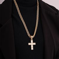 Hip-hop Cross Stainless Steel Plating Inlay Rhinestones Gold Plated Silver Plated Men's Charms Necklace main image 1