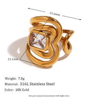 Einfacher Stil Geometrisch Rostfreier Stahl Überzug Inlay Zirkon 18 Karat Vergoldet Offener Ring main image 2
