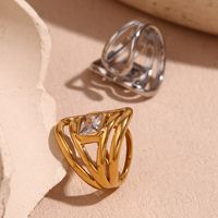 Simple Style Geometric Stainless Steel Plating Inlay Zircon 18k Gold Plated Open Rings main image 3