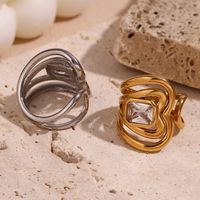Simple Style Geometric Stainless Steel Plating Inlay Zircon 18k Gold Plated Open Rings main image 4