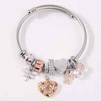 Sweet Simple Style Heart Shape Dragonfly Stainless Steel Alloy Plating Inlay Rhinestones Women's Bangle sku image 2