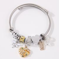 Sucré Style Simple Forme De Cœur Libellule Acier Inoxydable Alliage Placage Incruster Strass Femmes Bracelet main image 3