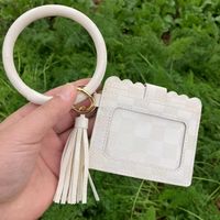 Retro Color Block Tassel Pu Leather Bag Pendant Keychain 1 Piece sku image 6