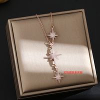 Titanium Steel Simple Style Plating Inlay Heart Shape Flower Zircon Pendant Necklace sku image 110