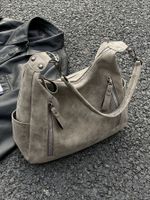Women's Pu Leather Solid Color Basic Classic Style Sewing Thread Square Zipper Tote Bag main image 4