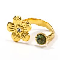 304 Stainless Steel 14K Gold Plated Simple Style Plating Inlay Flower Natural Stone Zircon Open Rings main image 3