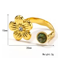 304 Stainless Steel 14K Gold Plated Simple Style Plating Inlay Flower Natural Stone Zircon Open Rings sku image 1