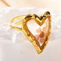 304 Stainless Steel 14K Gold Plated Simple Style Plating Heart Shape Flower Open Rings main image 4