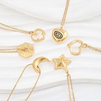 Stainless Steel 18K Gold Plated IG Style Enamel Plating Star Moon Heart Shape Pendant Necklace main image 7