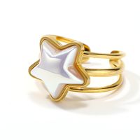304 Stainless Steel 14K Gold Plated Cute Plating Inlay Double Ring Star Shell Open Rings main image 3