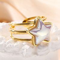 304 Stainless Steel 14K Gold Plated Cute Plating Inlay Double Ring Star Shell Open Rings main image 4