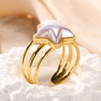304 Stainless Steel 14K Gold Plated Cute Plating Inlay Double Ring Star Shell Open Rings main image 1