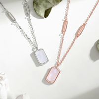 Simple Style Geometric Sterling Silver Polishing Plating Inlay Shell Zircon Pendant Necklace main image 1
