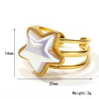 304 Stainless Steel 14K Gold Plated Cute Plating Inlay Double Ring Star Shell Open Rings sku image 1