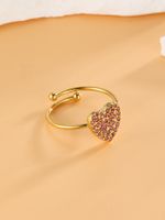 304 Stainless Steel 18K Gold Plated Simple Style Plating Inlay Heart Shape Zircon Open Rings main image 3