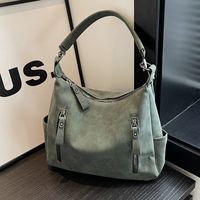 Women's Pu Leather Solid Color Basic Classic Style Sewing Thread Square Zipper Tote Bag sku image 2